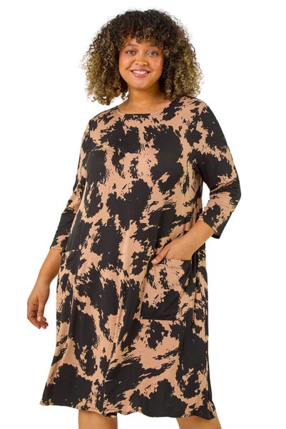 Roman Natural Curve Abstract Print Pocket Swing Dress