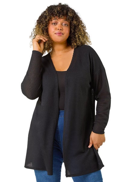 Roman Black Curve Textured Longline Cardigan