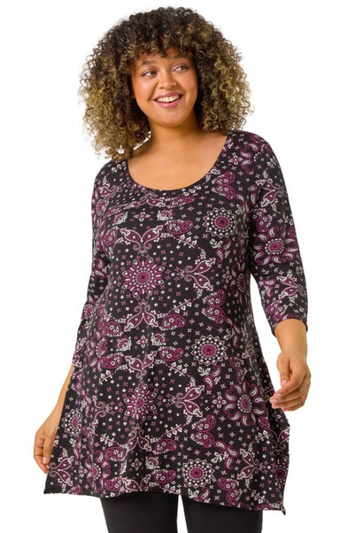 Roman Pink Curve Paisley Print Bar Back Top