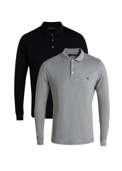 French Connection Navy/Grey Cotton Long Sleeve Polo Shirts (Pack of 2)