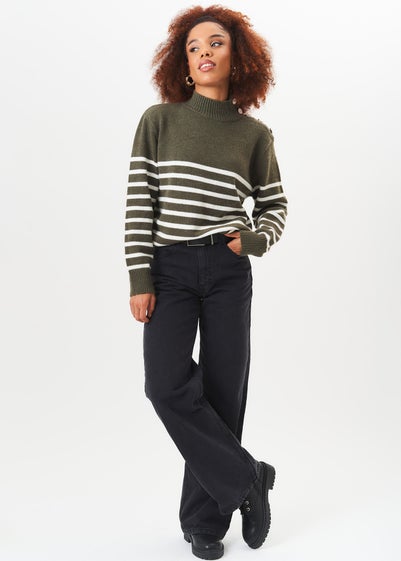 Gini London Khaki High Neck Stripe Oversized Jumper