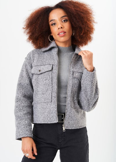 Gini London Grey Cropped Wool Blend Jacket