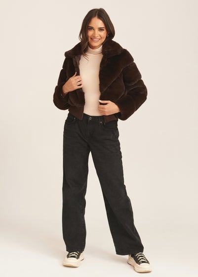 Gini London Chocolate Faux Fur Zip Front Short Jacket