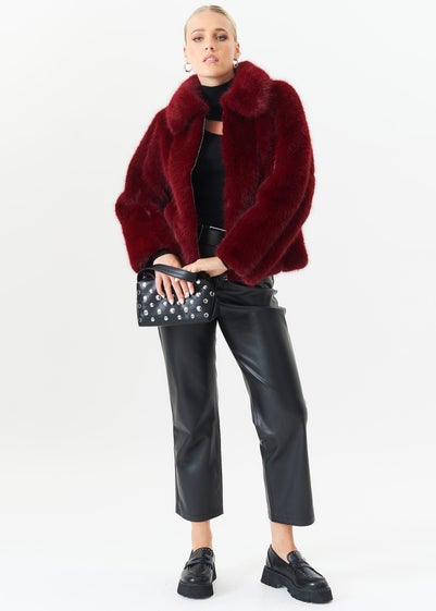 Gini London Burgundy Zip Front Faux Fur Short Jacket