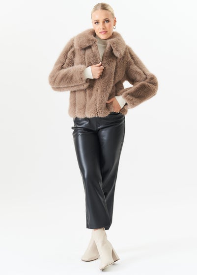 Gini London Stone Zip Front Faux Fur Short Jacket