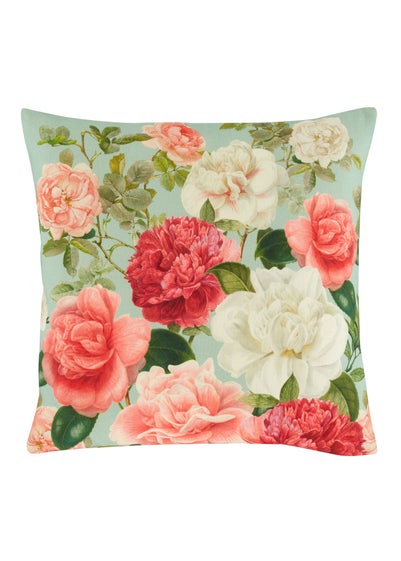 RHS Green Rose Garden Shower Proof Outdoor Cotton Cushion (43x43cm)