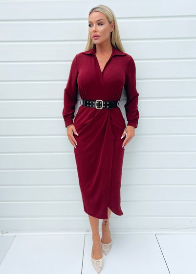 AX Paris Burgundy Belted Wrap Midi Shirt Dress