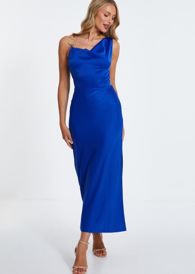 Quiz Blue Satin Cowl Neck Midaxi Dress