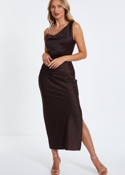 Quiz Brown Satin Cowl Neck Midaxi Dress