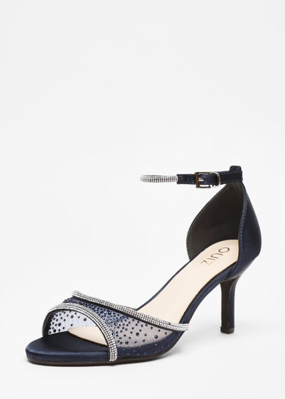 Quiz Navy Satin Mesh Diamante Heeled Sandal