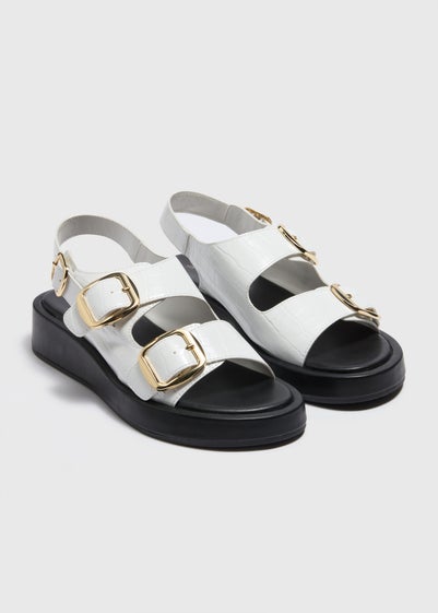 White Chunky Double Buckle Sandals