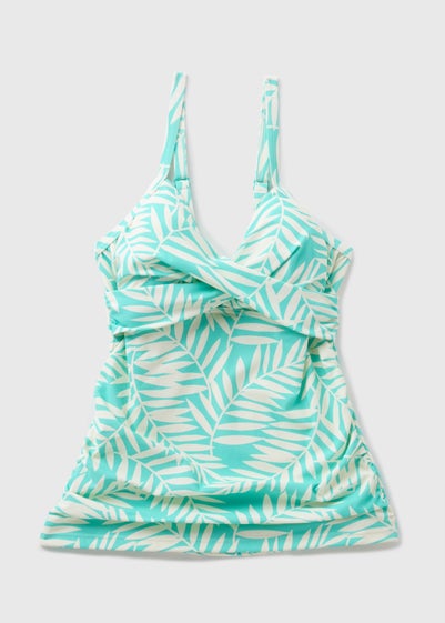 Blue Leaf Print Shapewear Tankini Top