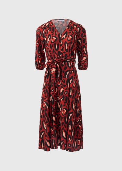 Red Leopard Wrap Midi Dress