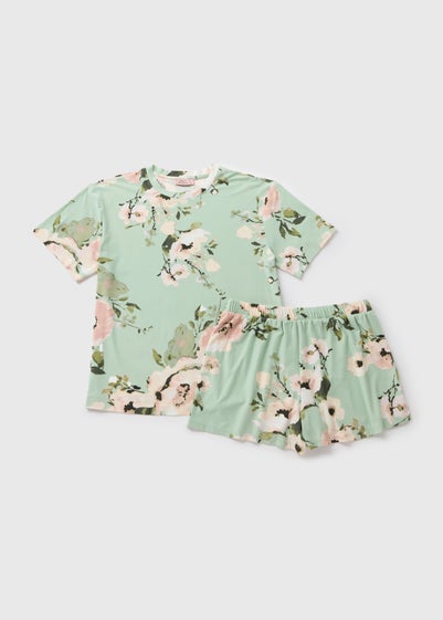 Sage Green Floral Soft Touch Shorts Pyjama Set