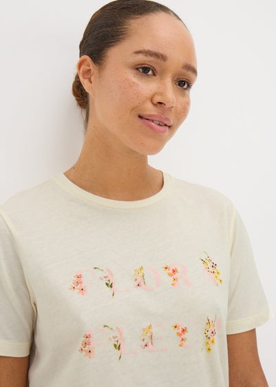 Cream Floral Slogan Pyjama Top