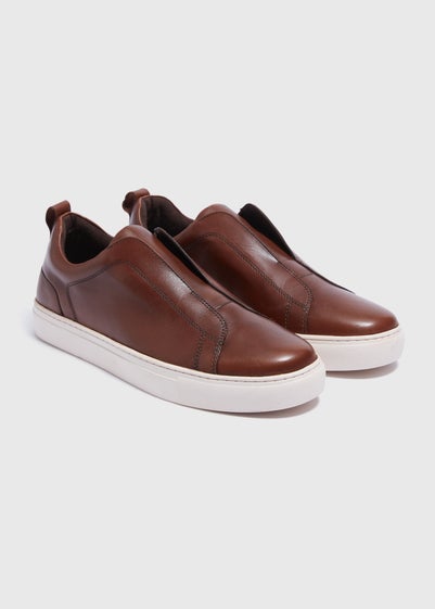 Brown Leather Elastic Trainer