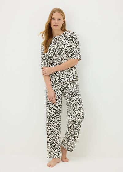 Black Monochrome Animal Print Pyjama Set