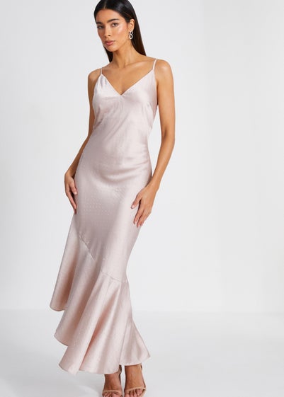 Quiz Rose Gold Satin Asymmetric Midaxi Dress