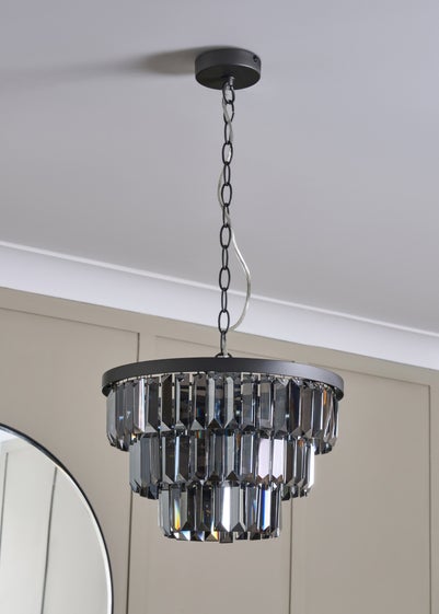 BHS Smoke Ozzie Pendant Pewter With Prism Glass (45-114cm x 35cm)