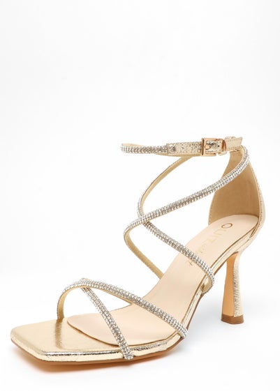 Quiz Gold Wide Fit Diamante Strappy Heeled Sandals