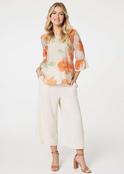 Izabel London Orange Floral Flute Sleeve High Low Blouse