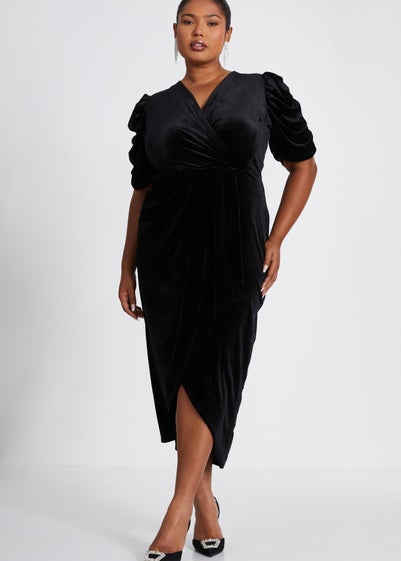 Quiz Black Curve Velvet Wrap Midi Dress