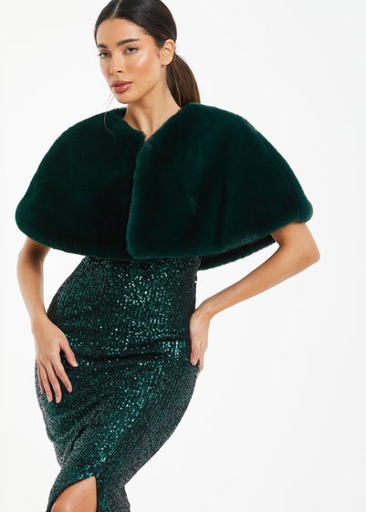 Quiz Green Faux Fur Wrap