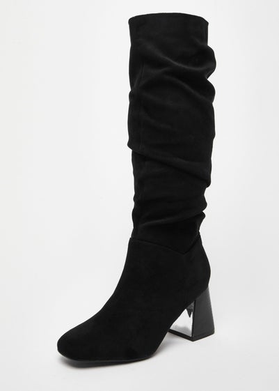 Quiz Black Faux Suede Ruched Heeled Boots