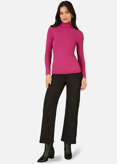 Mela Pink Ribbed Knit Roll Neck Jumper