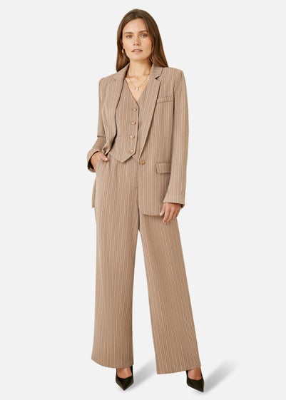 Yumi Brown Pinstripe Wide Leg Trousers