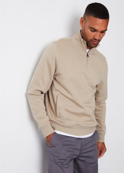 Threadbare Stone Patrick Quarter Zip Neck Sweatshirt