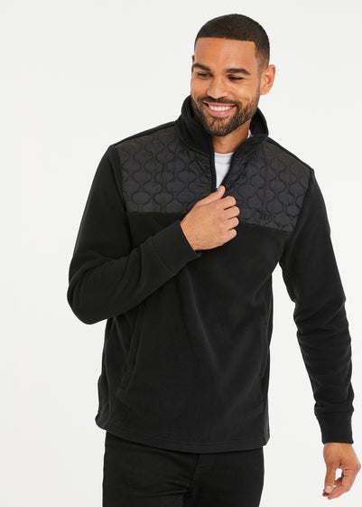 Threadbare Black Quarter Zip Quilted Fleece Jumper