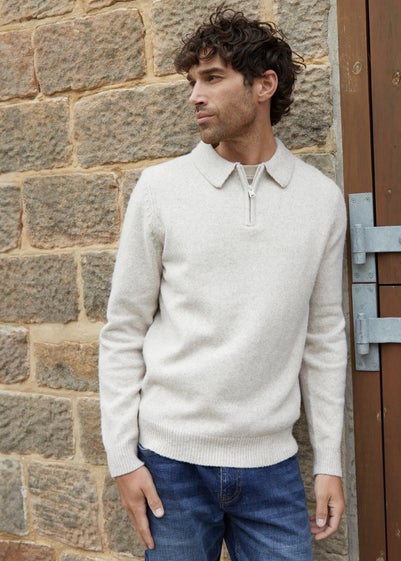 Threadbare Natural Long Sleeve Quarter Zip Polo Jumper