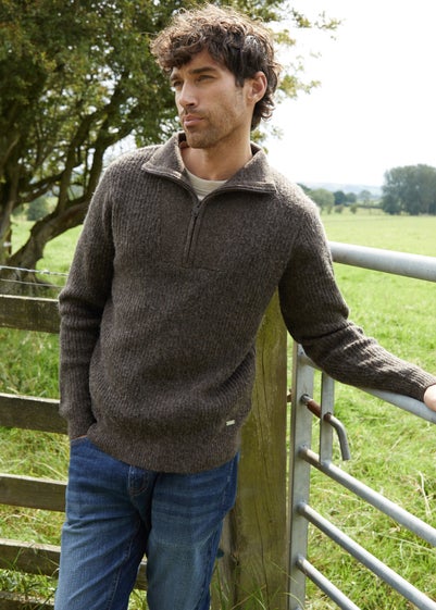 Threadbare Brown Quarter Zip Knitted Jumper