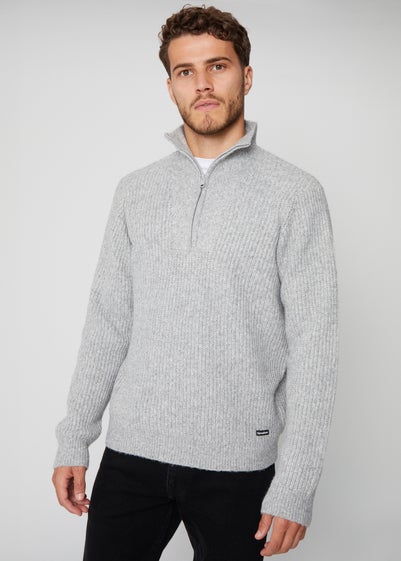 Threadbare Grey Quarter Zip Knitted Jumper