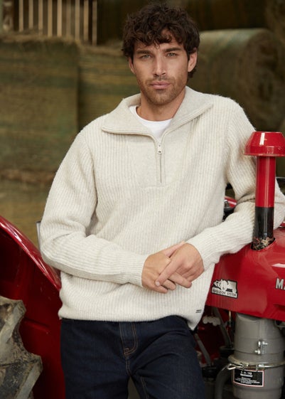 Threadbare Natural Quarter Zip Knitted Jumper