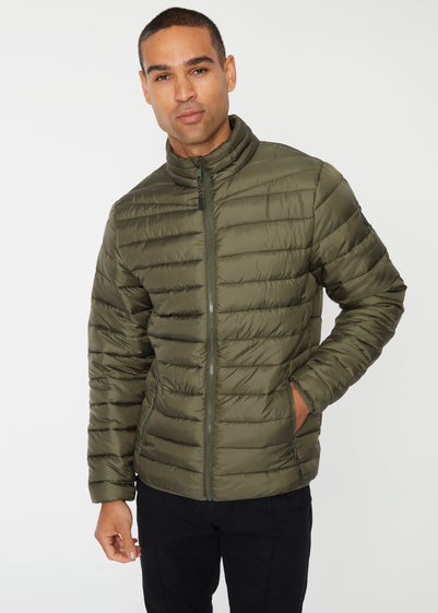 Threadbare Khaki Matte Finish Padded Funnel Neck Jacket