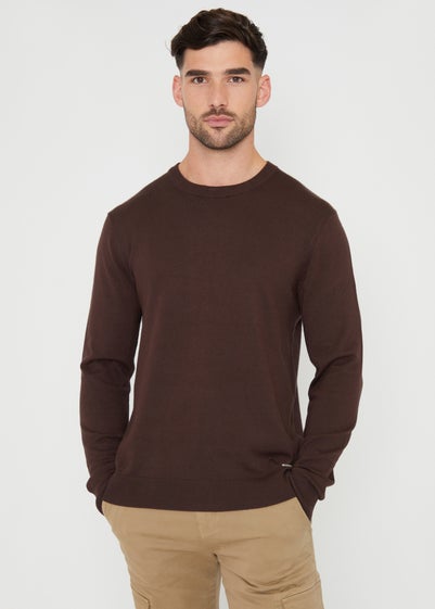 Threadbare Brown Crew Neck Knitted Jumper