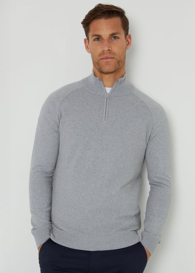 Threadbare Grey Textured Knit Quarter Zip Jumper