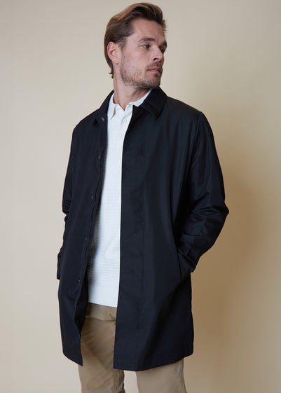 Threadbare Black Oban Showerproof Longline Collared Mac Jacket