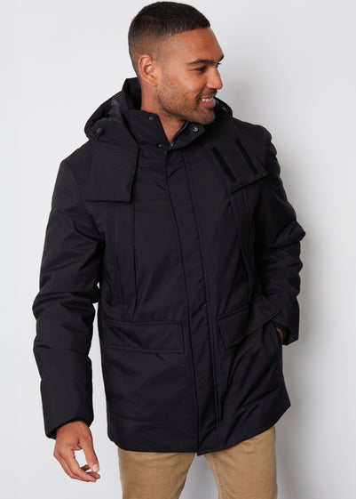 Threadbare Black Showerproof Patch Pocket Padded Hooded Coat