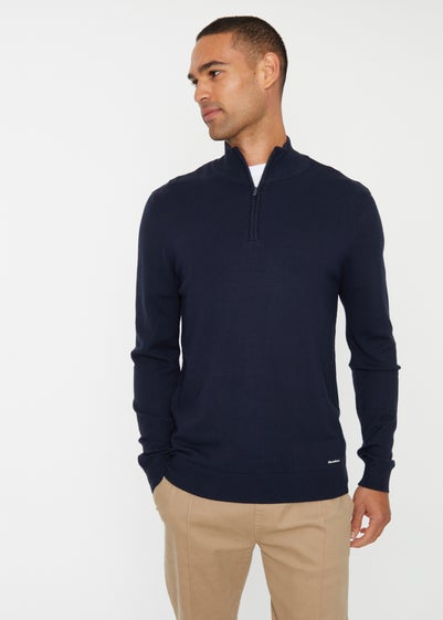 Threadbare Navy Funnel Neck Quarter Zip Knitted Jumper