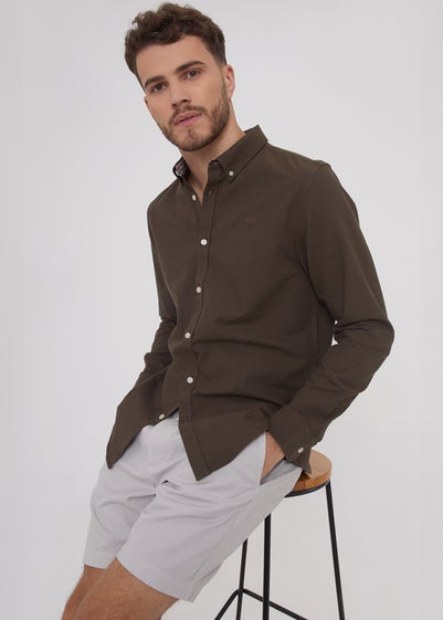 Threadbare Chocolate Oxford Cotton Long Sleeve Shirt