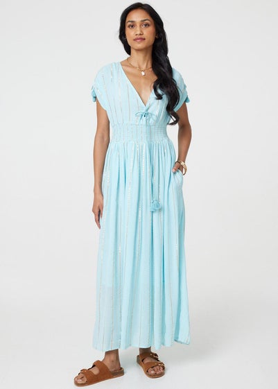 Izabel London Blue Striped Cap Sleeve Empire Maxi Dress