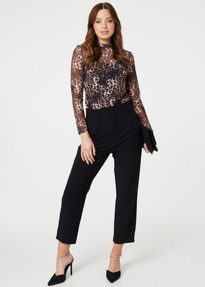 Izabel London Beige Animal Print Long Sleeve Sheer Mesh Top