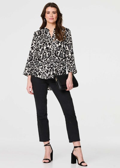 Izabel London Black Printed Curve Hem Blouse