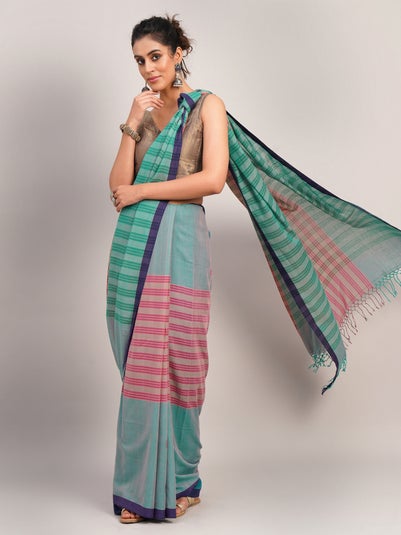 Women Multicolour Cotton Hand Woven Woven Saree