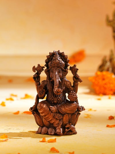 Burnt Orange Brass Handcrafted Ganesha Idol