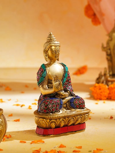 Multicolour Brass Handcrafted Buddha Idol