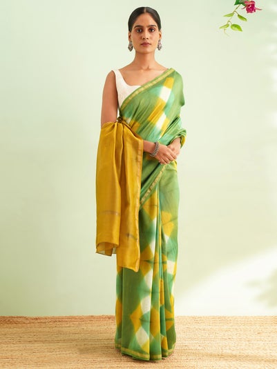 Women Multicolour Cotton Silk Shibori Tie & Dye Saree